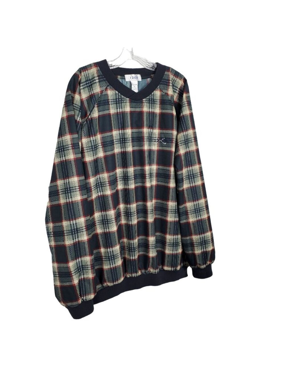 Izod Mens Size XL Jacket Pullover Golf Wind Shirt Pockets Oversized Plaid